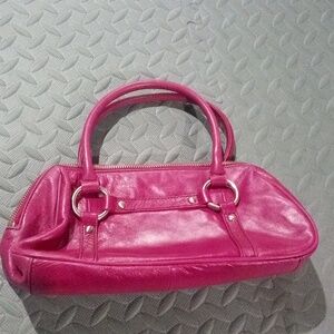 Franco Sarto Dark Red Glossy Shoulder Bag with Gold Accents